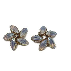Bridal Earrings Clip On Opaline Glass Molded Ribbe